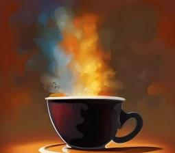 Picture of colorful steam from brown mug